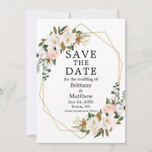 Waterverf Magnolias Roses Gold Geo Lijst Save The Date