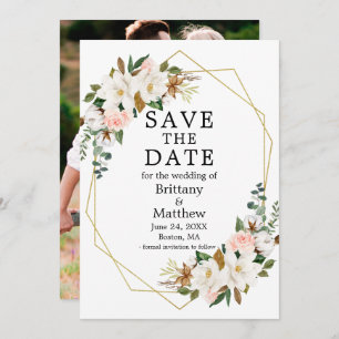 Waterverf Magnolias Roze Rozen Geo Lijst Foto Save The Date