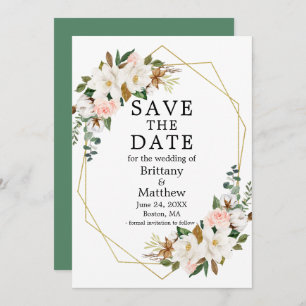 Waterverf Magnolias Rozen Gold Geo Lijst Green Save The Date