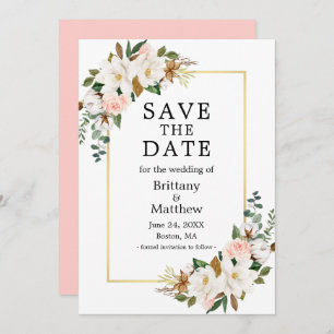 Waterverf Magnolias Rozen Gold Lijst Roze Save The Date