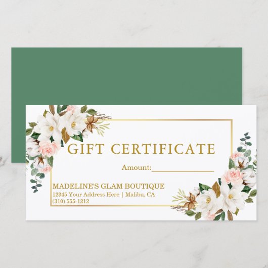 Waterverf Magnolias Rozen Green Gift Certificate (Voorkant / Achterkant)