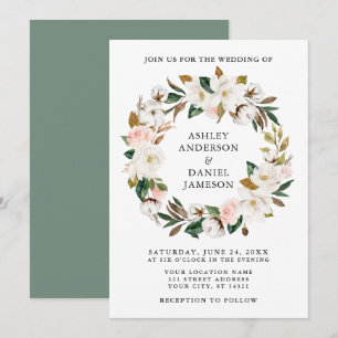 Waterverf Magnolias Rozen Wreatsage Green Kaart