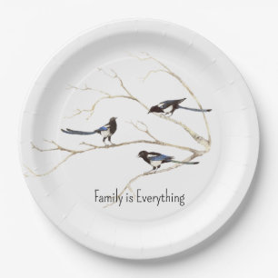 Waterverf Magpie Bird familie is alles Papieren Bordje