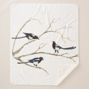 Waterverf Magpie Garden Bird Wildlife Art Sherpa Sherpa Deken