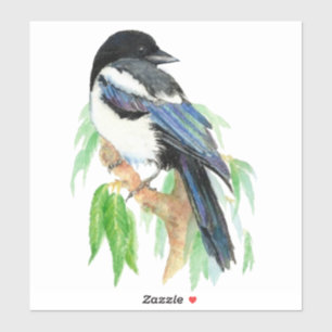 Waterverf Magpie Tuin Vogel Natuur Kunst Sticker