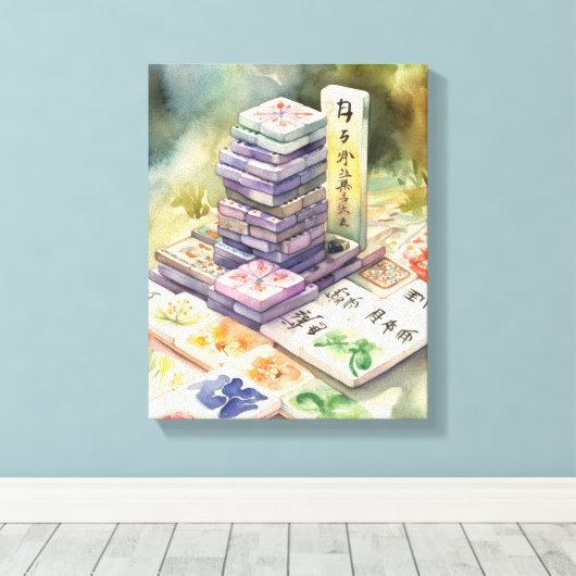 Waterverf Mahjong Art Canvas Afdruk (Insitu (Houten vloer))