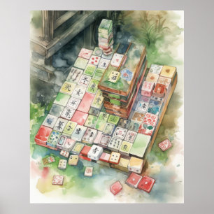 Waterverf Mahjong Art Poster