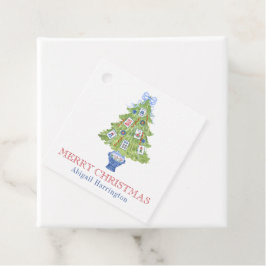 Waterverf Mahjong kerstboom Bedankjes Labels