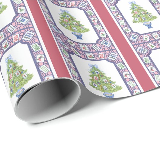 Waterverf Mahjong kerstboom Cadeaupapier (Rol Hoek)