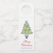 Waterverf Mahjong kerstboom Flessenhanger (Voorkant)