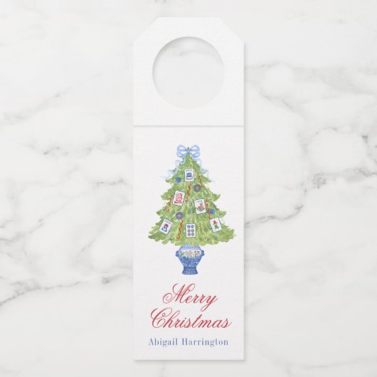 Waterverf Mahjong kerstboom Flessenhanger (Voorkant)