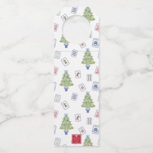 Waterverf Mahjong kerstboom Flessenhanger (Achterkant)