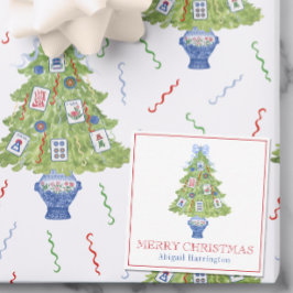 Waterverf Mahjong kerstboom Notitiekaartje