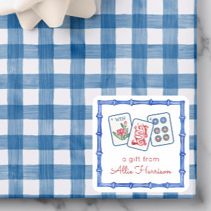 Waterverf Mahjong Tegels & Bogen behuizing Vierkante Sticker