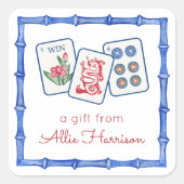 Waterverf Mahjong Tegels & Bogen behuizing Vierkante Sticker (Voorkant)