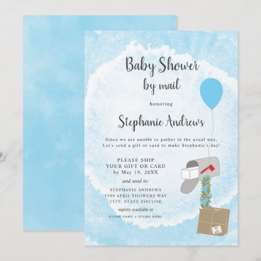 Waterverf Mailbox Boy Baby shower per post Kaart (Voorkant / Achterkant)
