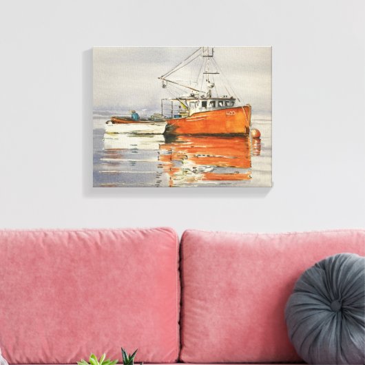 Waterverf Maine Vist Kustcanvas Kustafdrukken Canvas Afdruk (Insitu (Woonkamer))