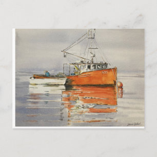 Waterverf Maine Vist Oranje grijs Briefkaart