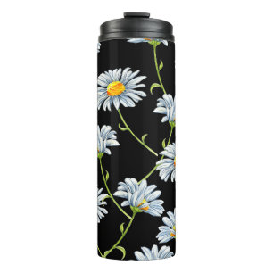 Waterverf-maisies. Naadloze florale achtergrond me Thermosbeker
