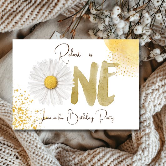 Waterverf maisy first Birthday Invitation Kaart