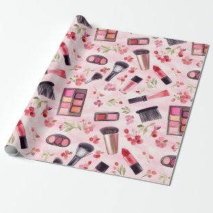 Waterverf Make-up Beauty Patroon met Roze Bloemen Cadeaupapier
