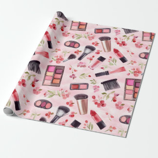 Waterverf Make-up Beauty Patroon met Roze Bloemen Cadeaupapier