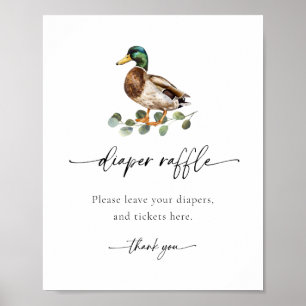 Waterverf Mallard Duck Baby shower Luier Raffle Poster