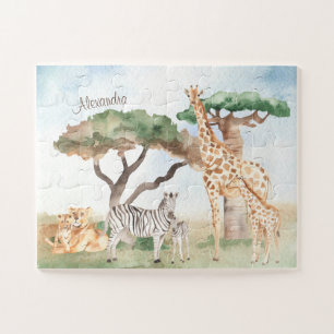 Waterverf mama en Baby Afrikaanse dieren Legpuzzel