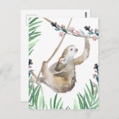 Waterverf Mama en Baby Sloth Briefkaart (Voorkant / Achterkant)