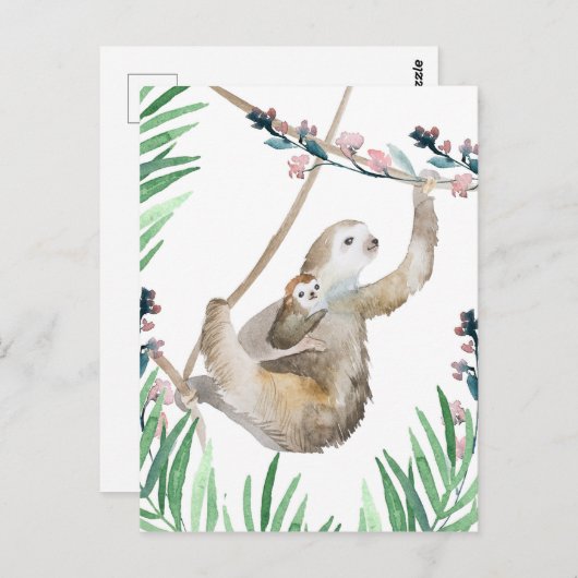Waterverf Mama en Baby Sloth Briefkaart (Voorkant / Achterkant)