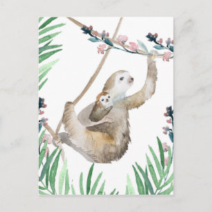 Waterverf Mama en Baby Sloth Briefkaart