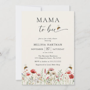 Waterverf Mama naar Bee Wildflower Baby shower Kaart