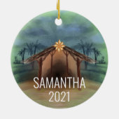 Waterverf Manager kerstmonogram Keramisch Ornament (Achterkant)