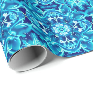 Waterverf Mandala Bloem in tinten van Indigo Blauw Cadeaupapier