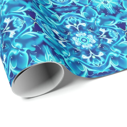 Waterverf Mandala Bloem in tinten van Indigo Blauw Cadeaupapier (Rol Hoek)