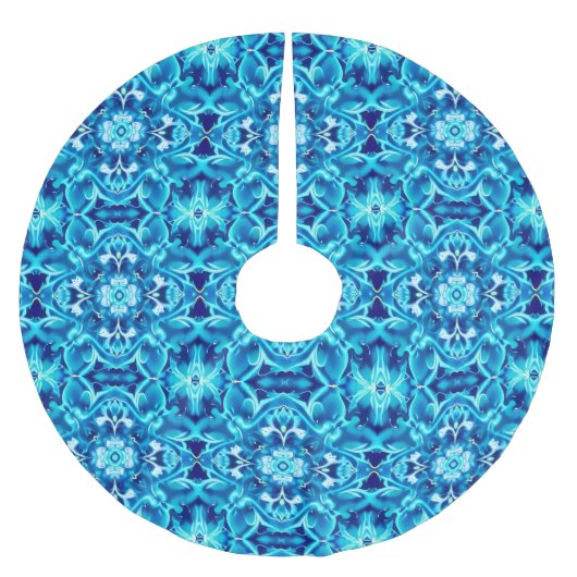 Waterverf Mandala Bloem in tinten van Indigo Blauw Kerstboom Rok (Voorkant)