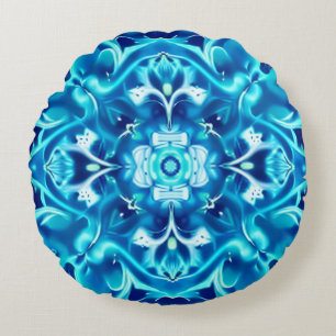 Waterverf Mandala Bloem in tinten van Indigo Blauw Rond Kussen