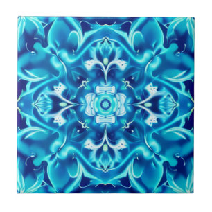 Waterverf Mandala Bloem in Tinten van Indigo Blauw Tegeltje