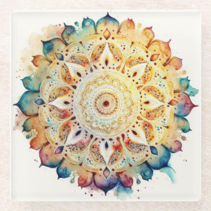 Waterverf Mandala Glazen Onderzetter