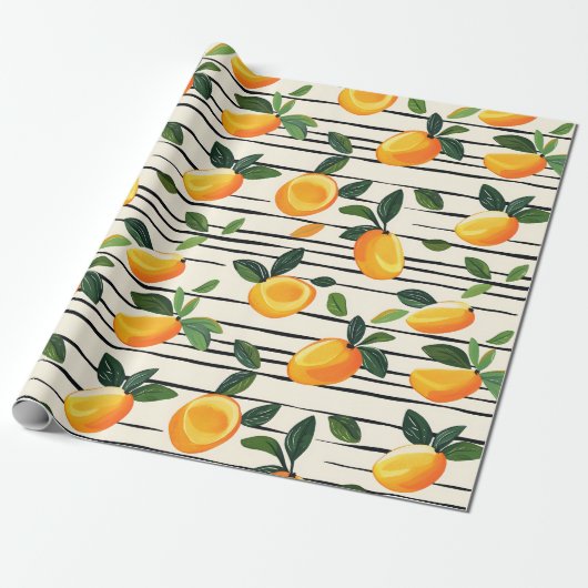 Waterverf mango met groene bladeren cadeaupapier (Uitgerold)