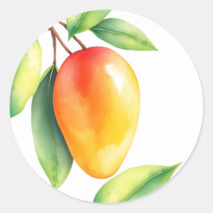 Waterverf Mango op witte achtergrond Ronde Sticker