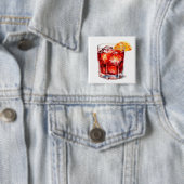 Waterverf Manhattan Cocktail Drink Vierkante Button 5,1 Cm (In situ)