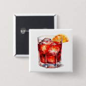 Waterverf Manhattan Cocktail Drink Vierkante Button 5,1 Cm (Voorkant /achterkant)