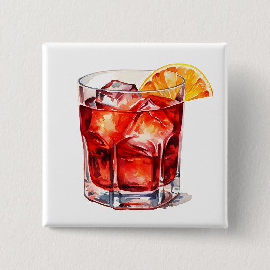 Waterverf Manhattan Cocktail Drink Vierkante Button 5,1 Cm (Voorkant)