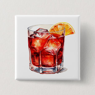 Waterverf Manhattan Cocktail Drink Vierkante Button 5,1 Cm