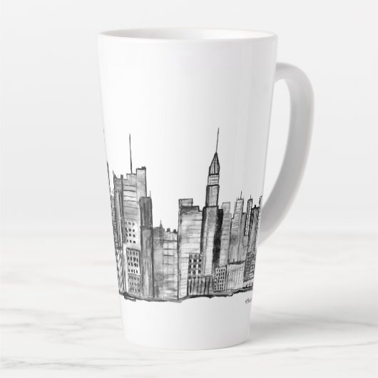 Waterverf Manhattan skyline in New York Latte Mok (Rechterhoek)