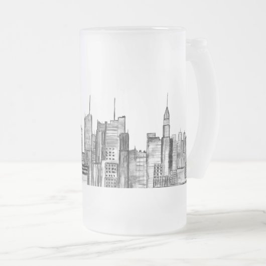 Waterverf Manhattan skyline in New York Matglas Bierpul (Voorkant rechts)