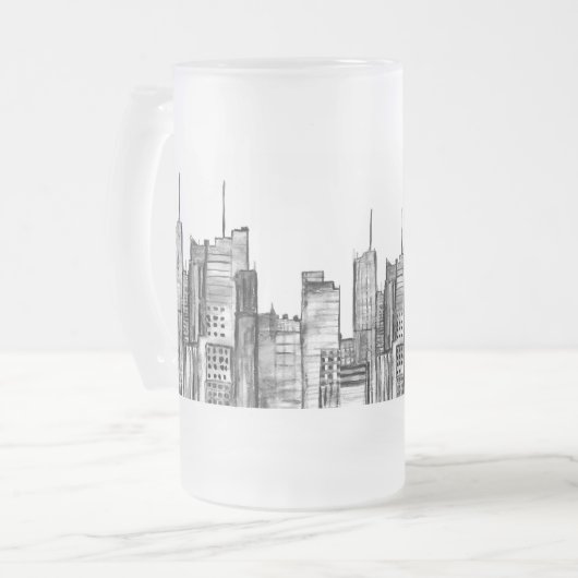 Waterverf Manhattan skyline in New York Matglas Bierpul (Voorkant links)