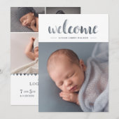 Waterverf Manuscript Triangle Garland Collage Birt Aankondiging (Voorkant / Achterkant)