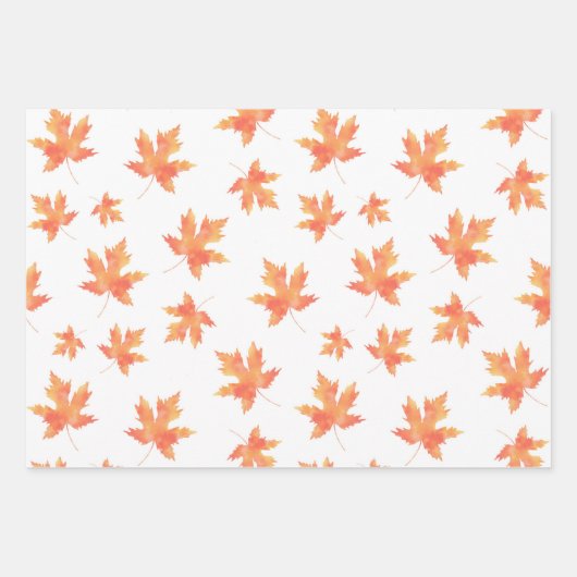 Waterverf Maple Leaf Patronen Wrapping 3 Inpakpapier Vel (Voorkant 2)